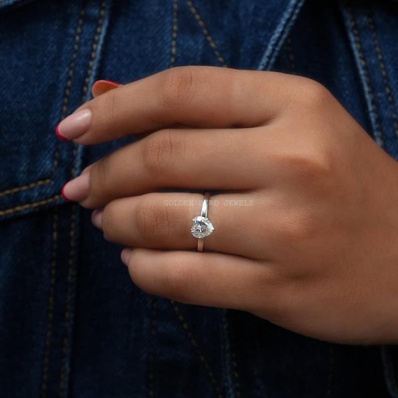 1.00 Carat Heart Cut Moissanite Daily Wear Ring / Hidden Halo Prong Set Fancy Cut Ring For Gift / Heart Cut Anniversary Ring - qivii