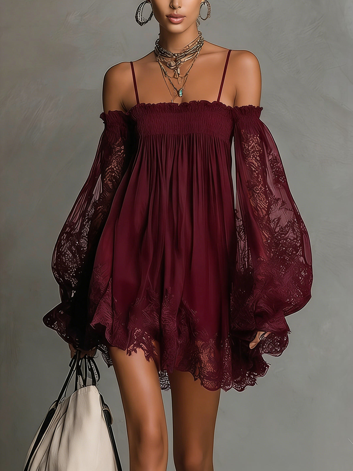 Camille | Elegant Lace Off Shoulder Mini Dress by Qivii
