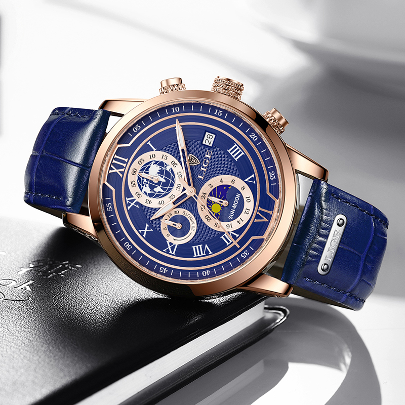 Luxe Chronograaf Horloge met Echt Leren Band - By Qivii