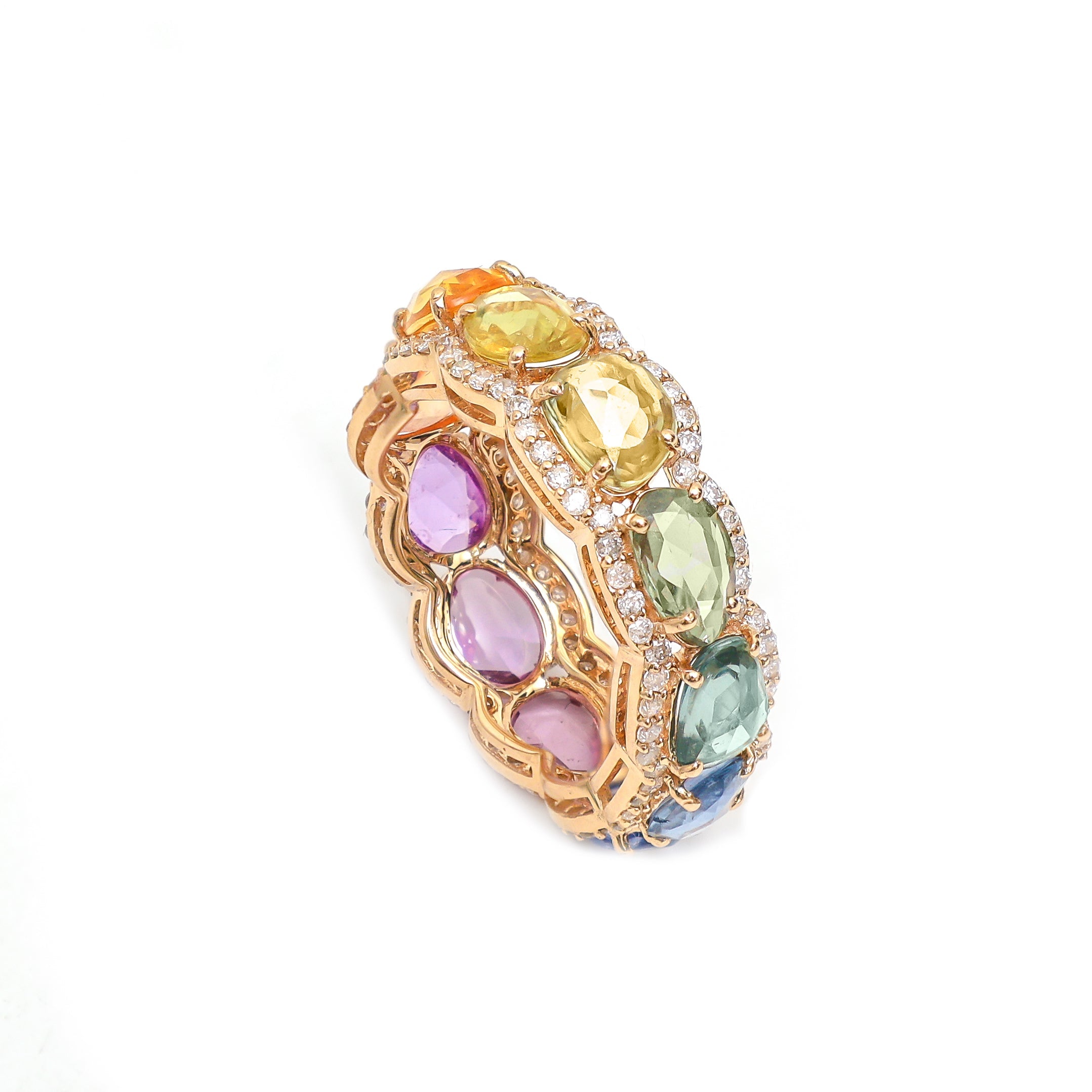 Rainbow Sapphire Rose Cut and Diamond Ring - qivii