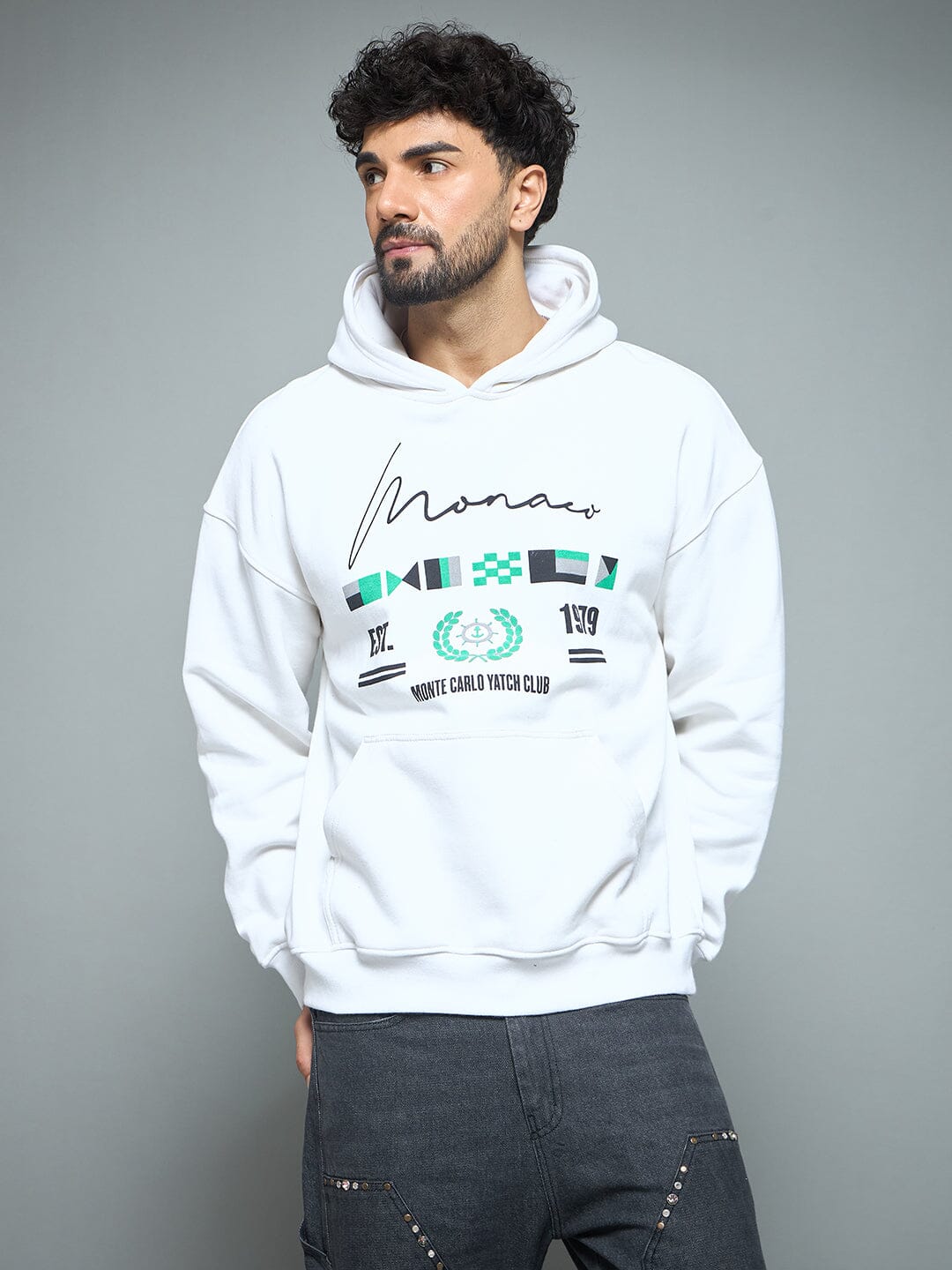 White Monaco Yatch Club Oversized Hoodie