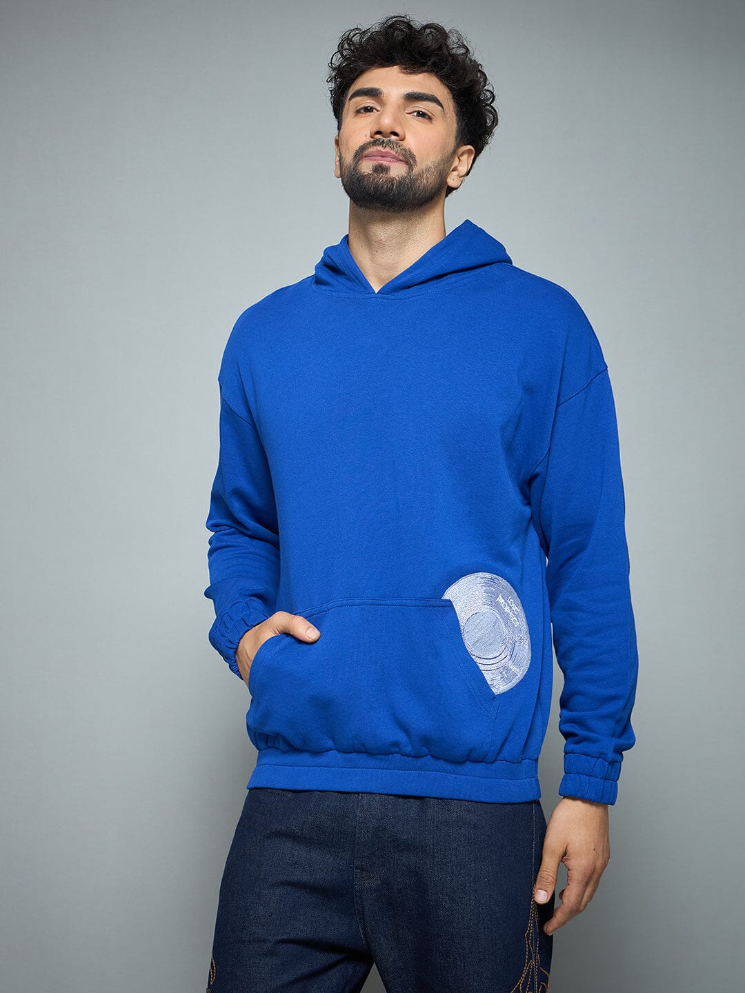Royal Blue CD Embroidered Hooded Sweatshirt