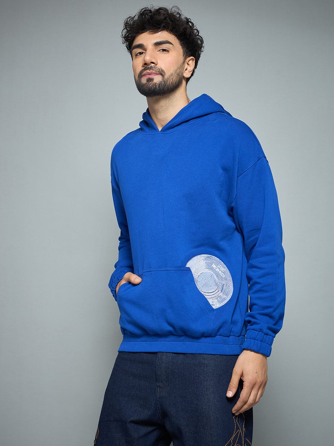 Royal Blue CD Embroidered Hooded Sweatshirt