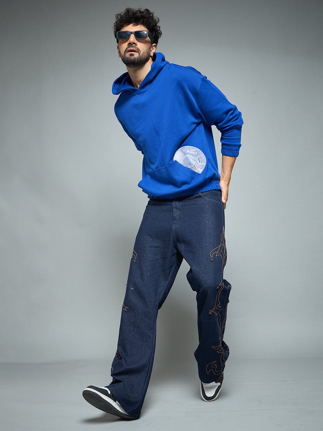 Royal Blue CD Embroidered Hooded Sweatshirt