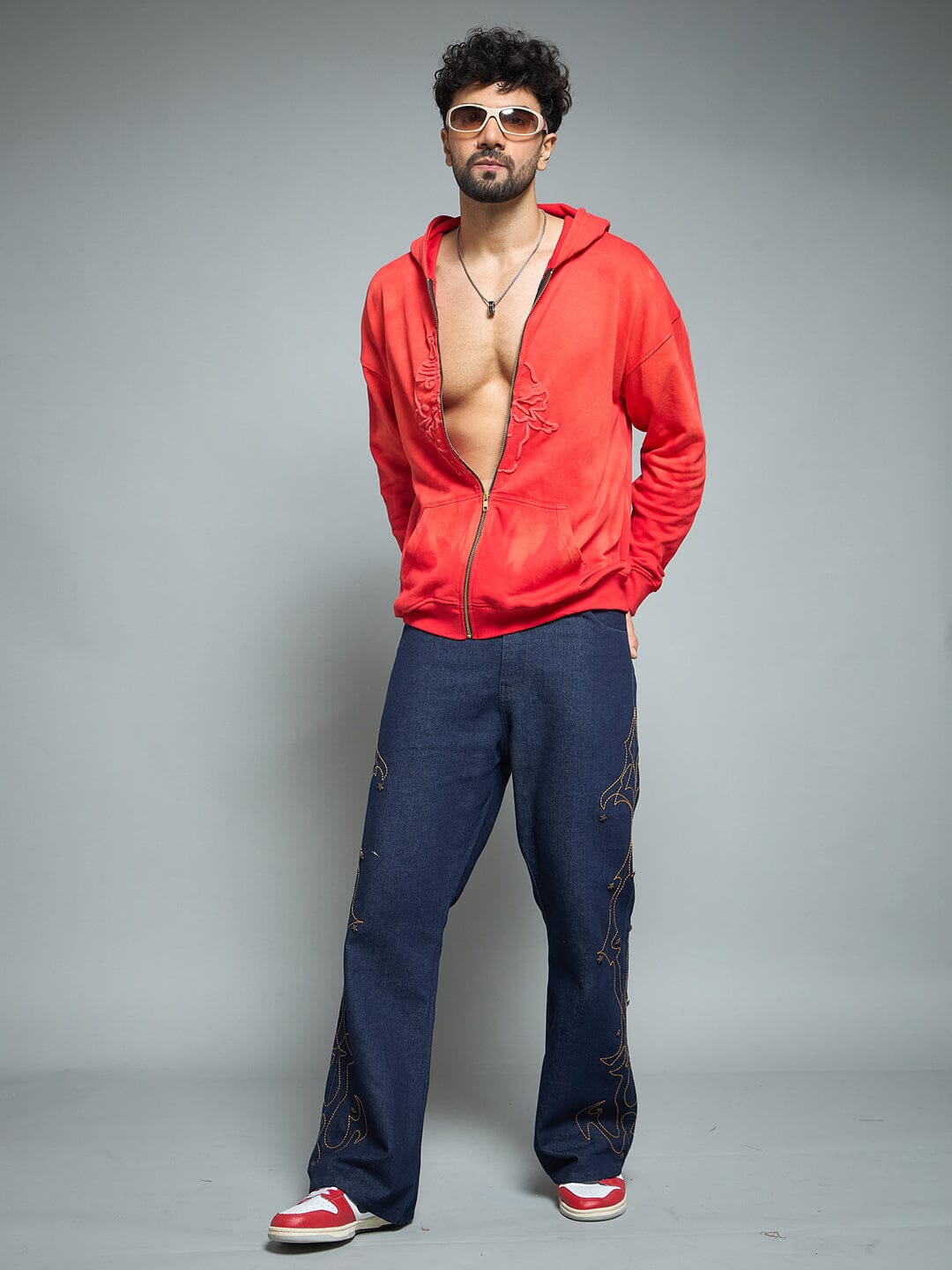 Red Washed Birthday Boy Zipped Hooded Sweatshirt