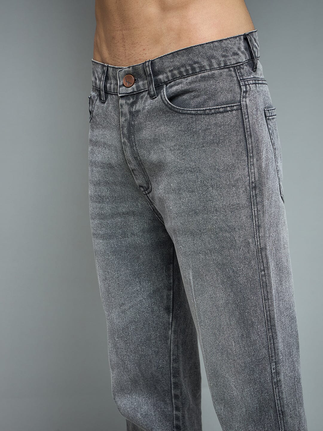 Grey Flared Raw Edge Denim