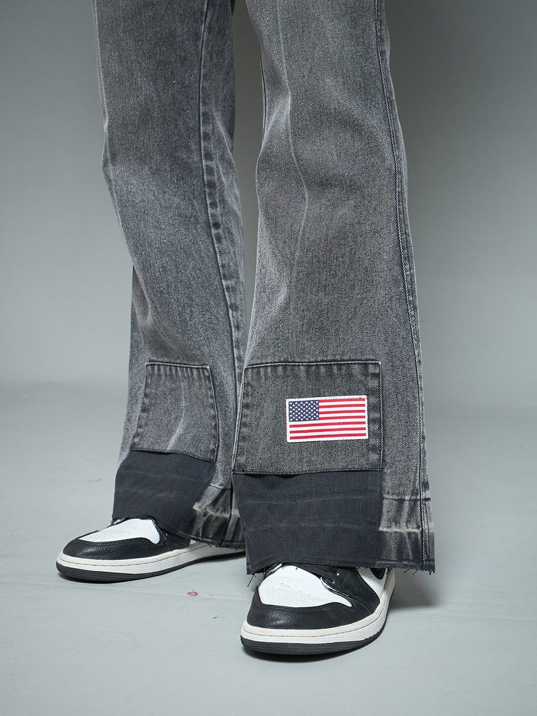 Grey Flared Raw Edge Denim