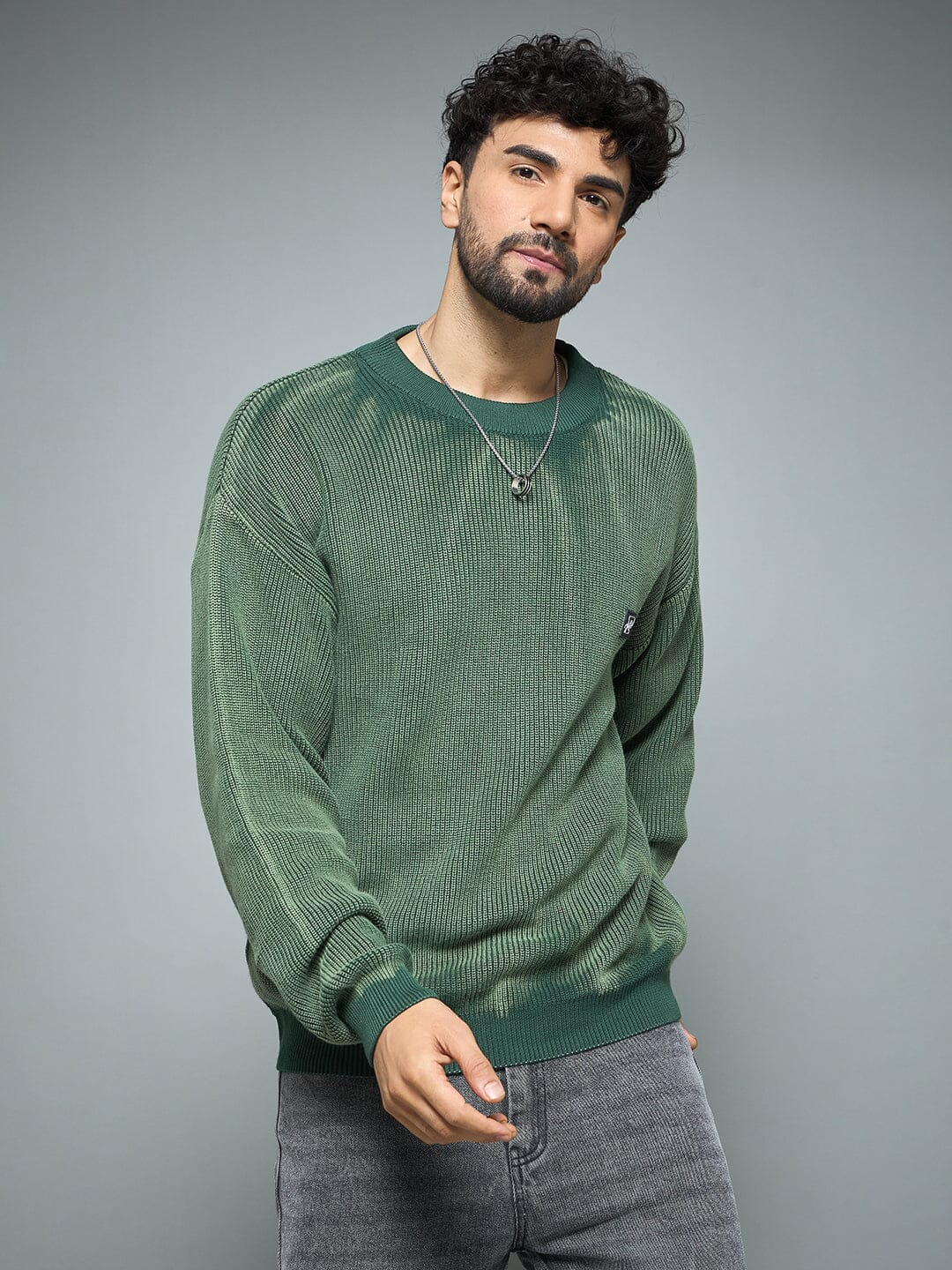 Green Overdyed Knitted Sweater