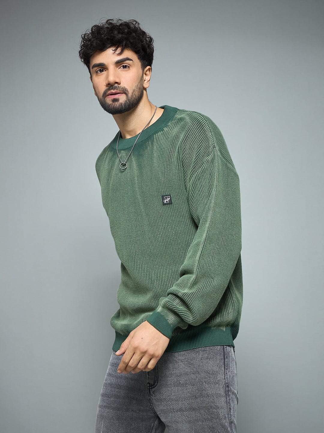 Green Overdyed Knitted Sweater