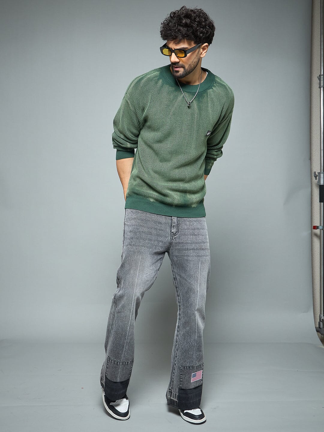 Green Overdyed Knitted Sweater