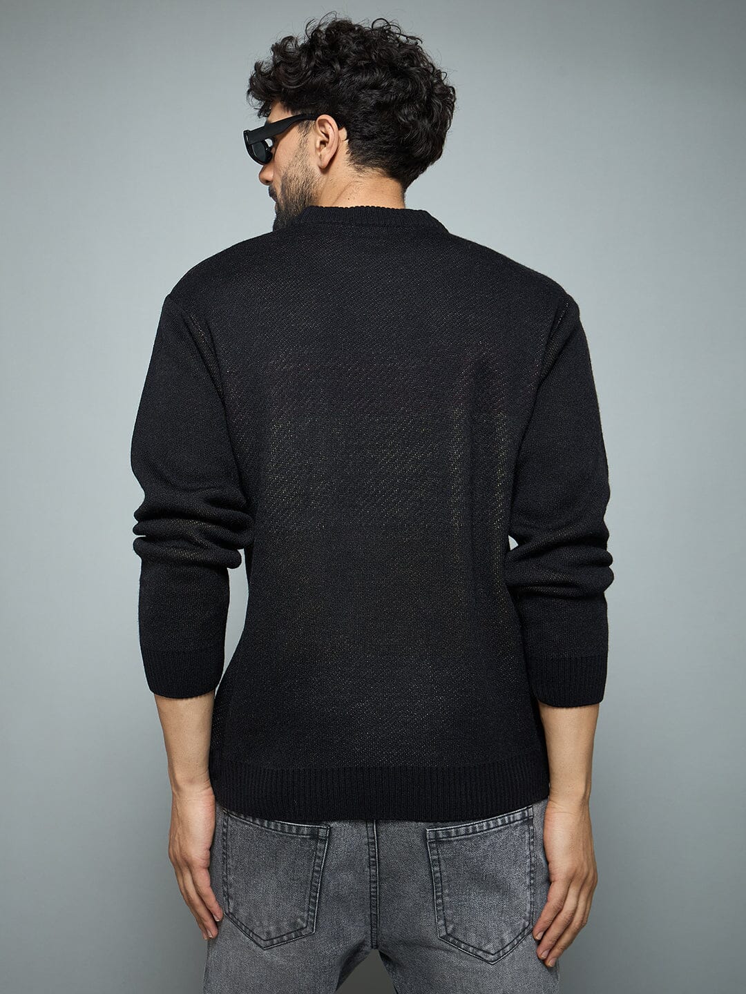 Black Anime Graphic Knitted Sweater