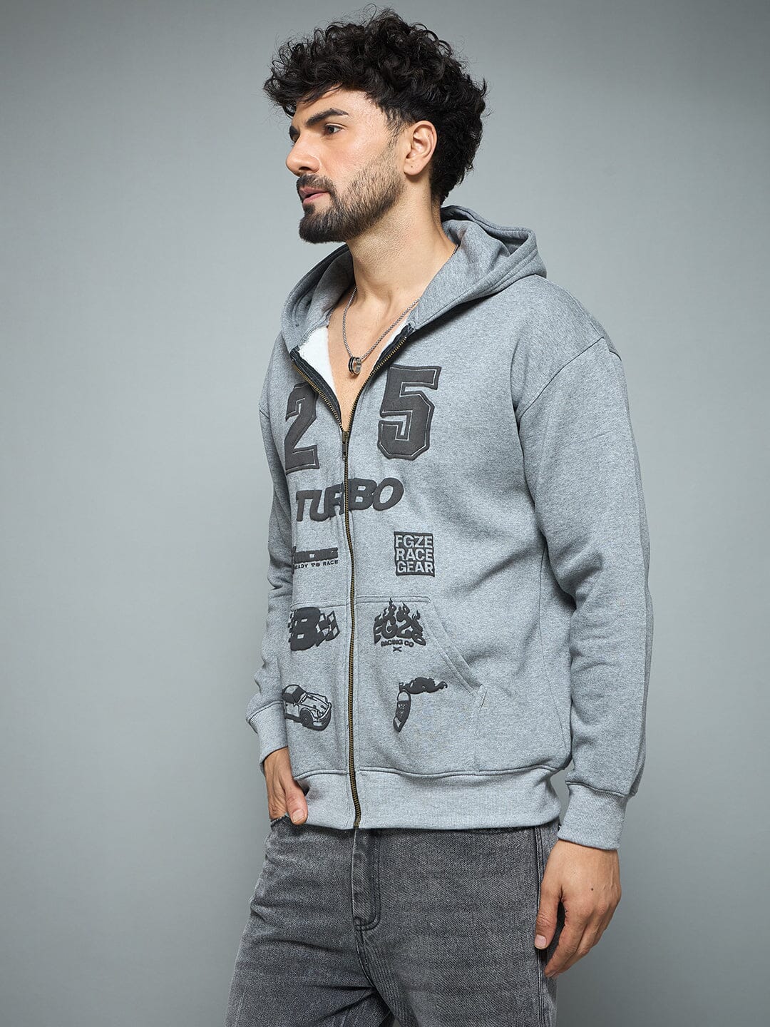 Anthra Melange Racing Graphic Hoodie