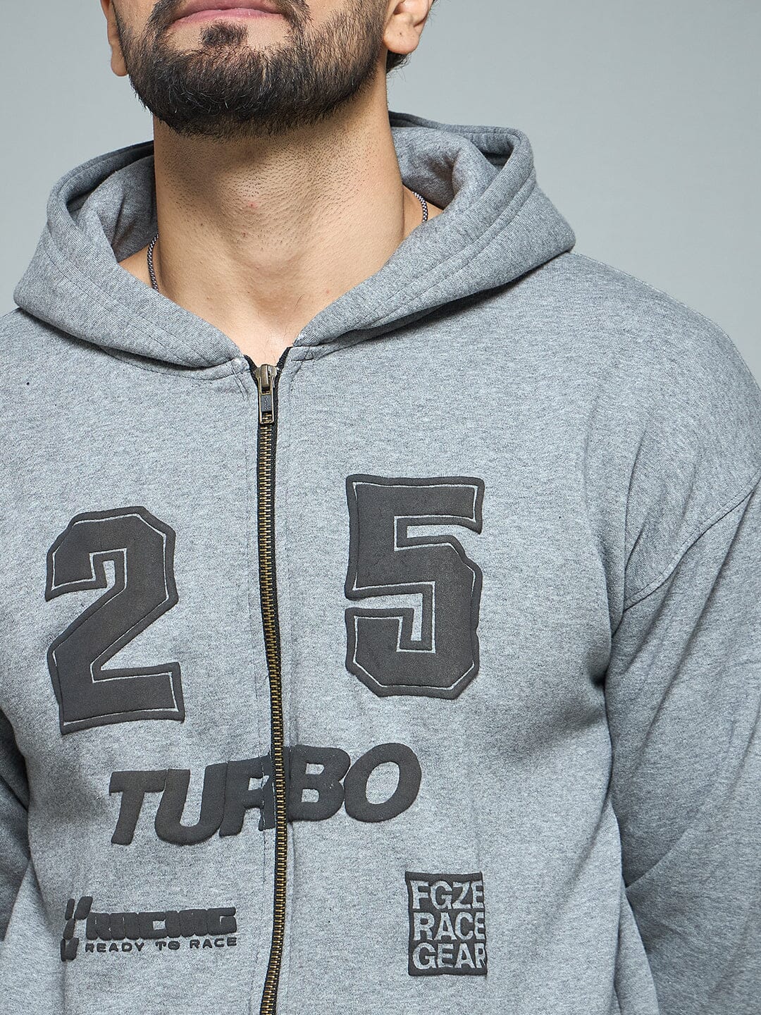 Anthra Melange Racing Graphic Hoodie