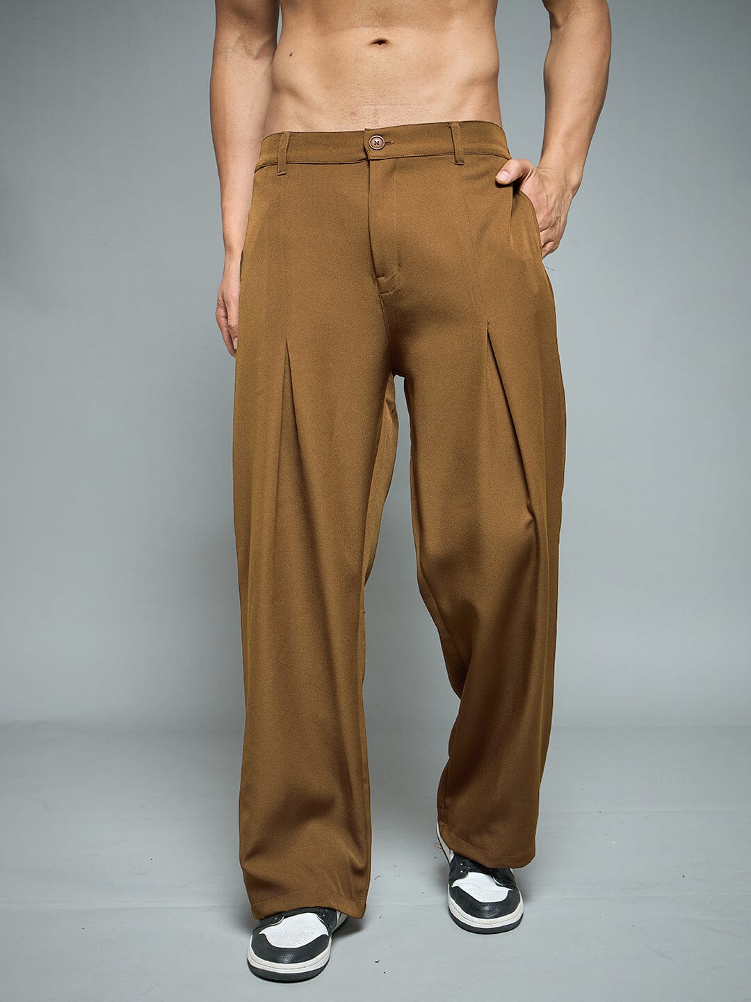 Tan Pleated Korean Pants