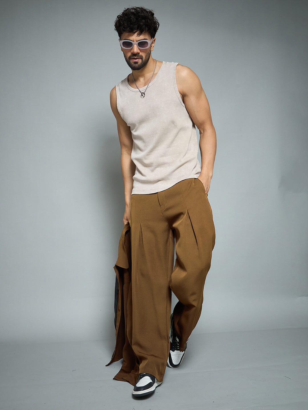 Tan Pleated Korean Pants