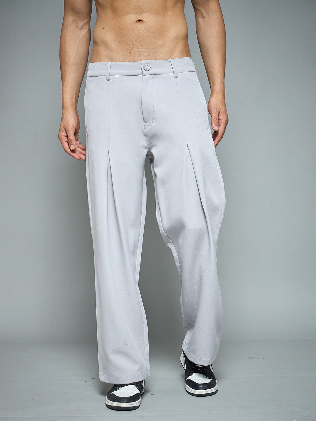 Silver Grey Pleated Korean Pants