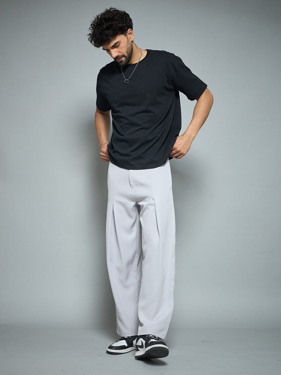 Silver Grey Pleated Korean Pants
