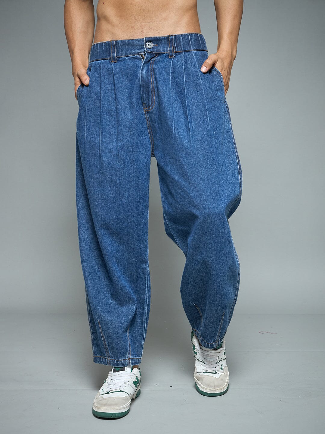 Indigo Pleated Barrel Fit Denim