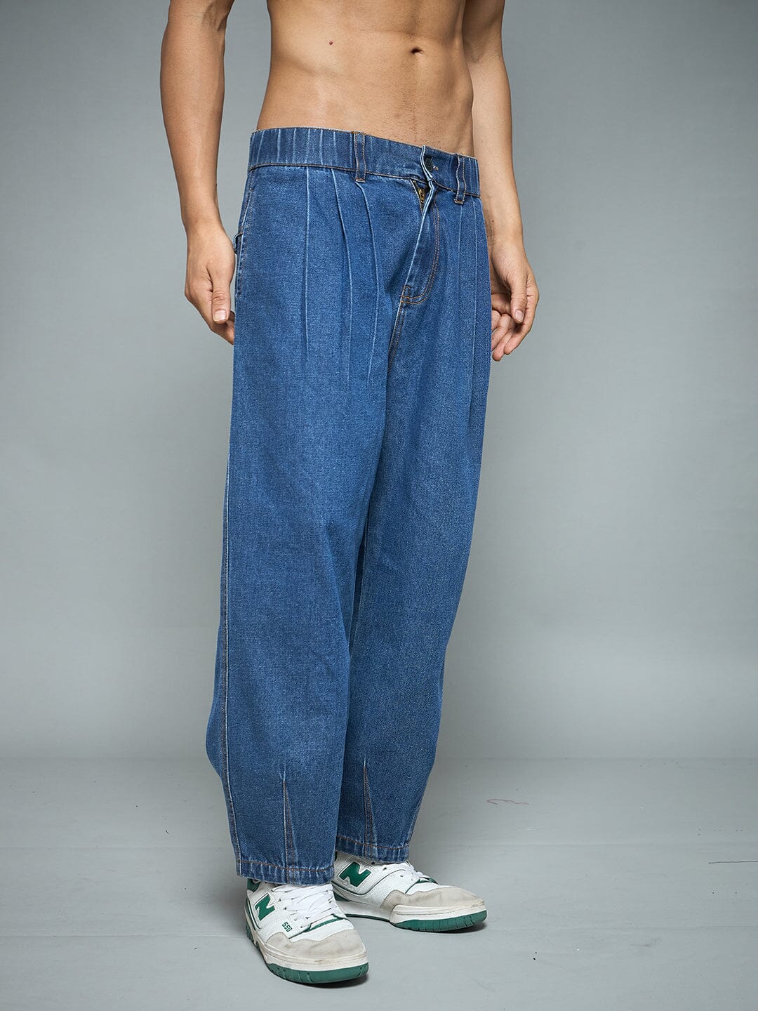 Indigo Pleated Barrel Fit Denim