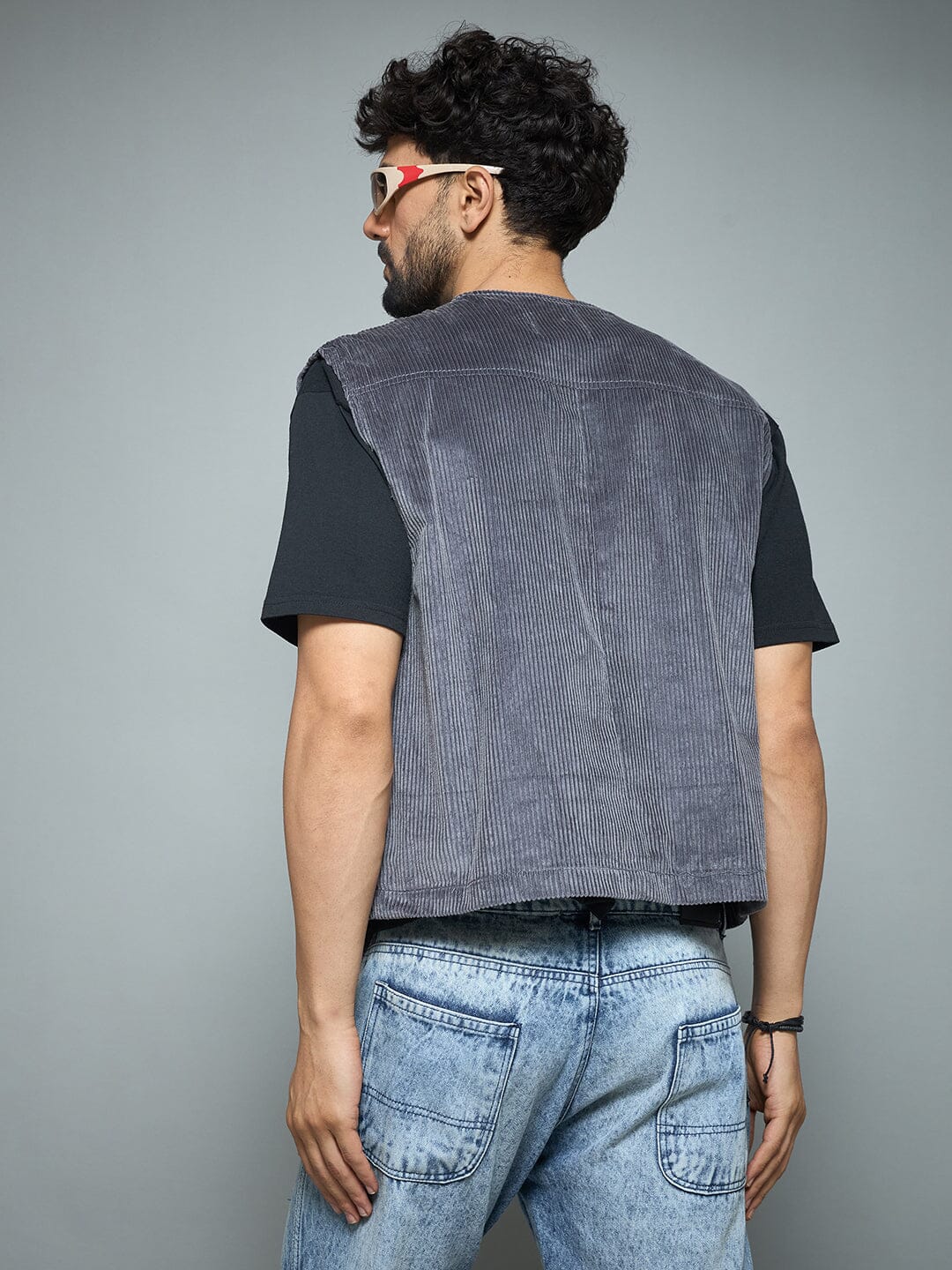 Grey Corduroy Sleeveless Gilet