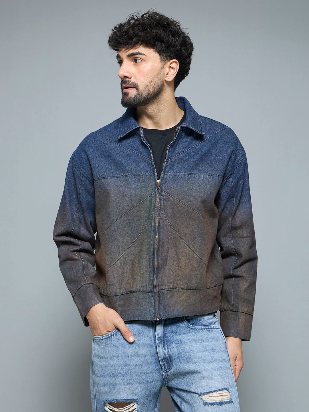 Denim Vintage Wash Harrington Jacket