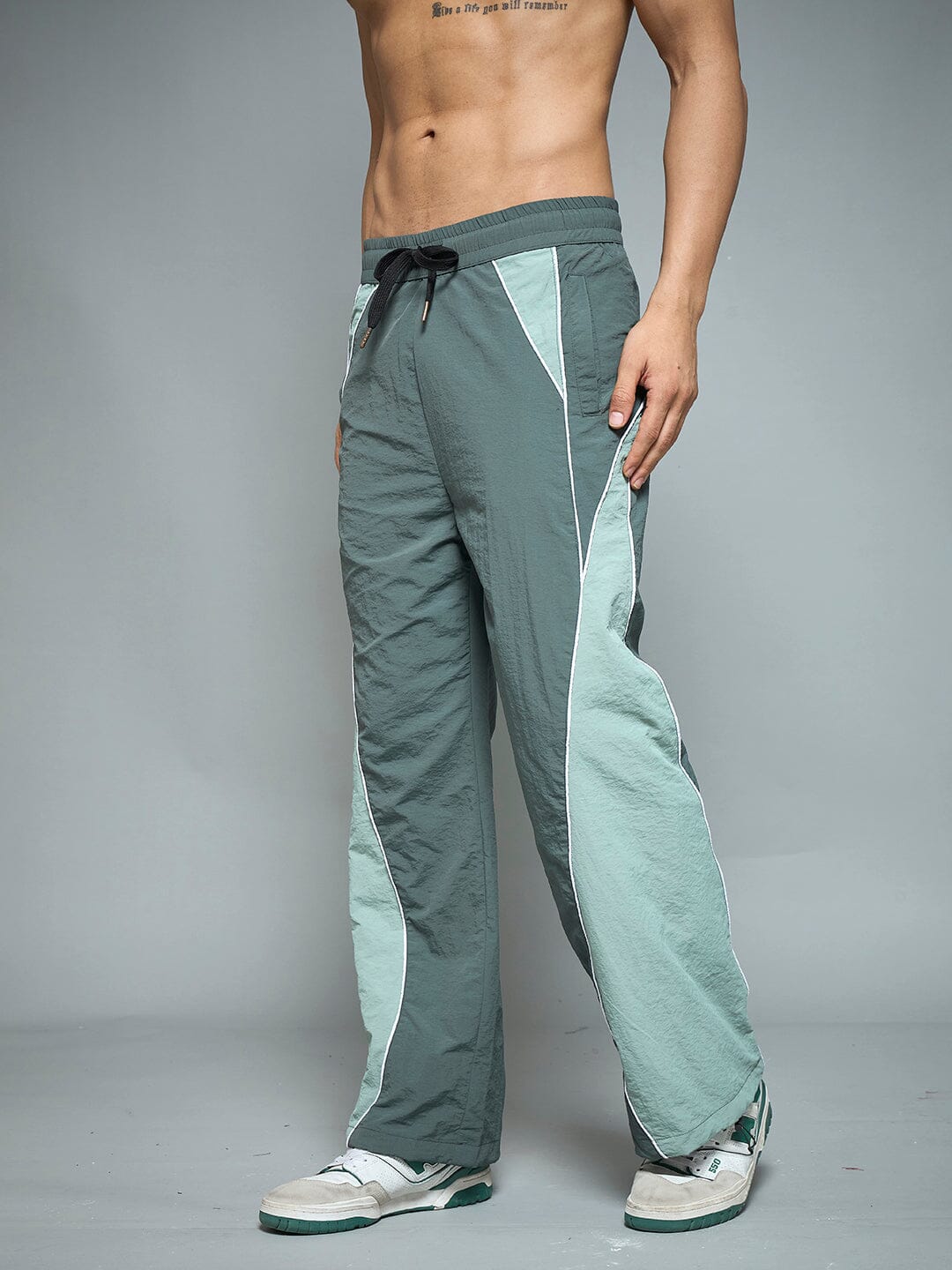 Bottle Green Cut & Sew Parachute Trackpants