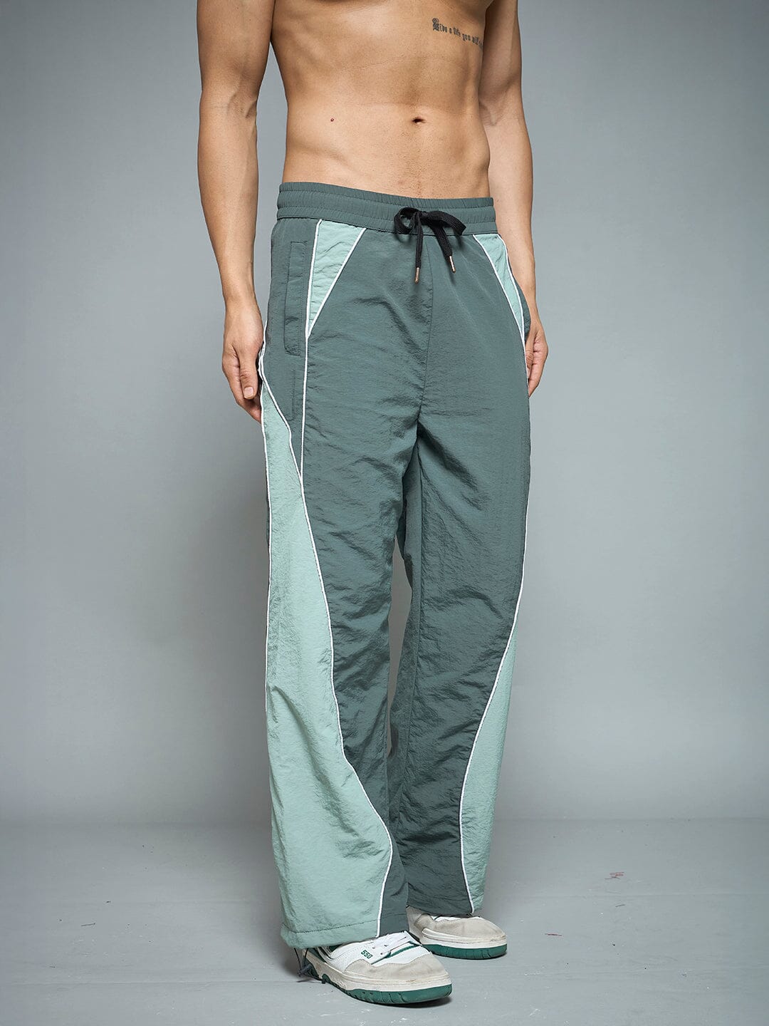 Bottle Green Cut & Sew Parachute Trackpants