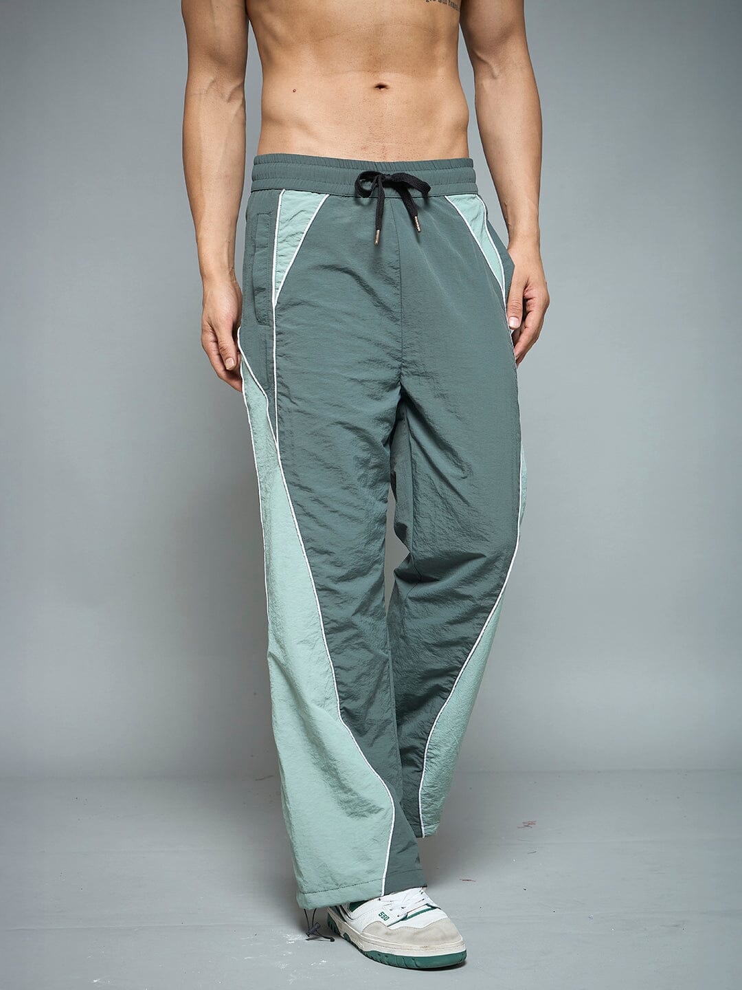 Bottle Green Cut & Sew Parachute Trackpants