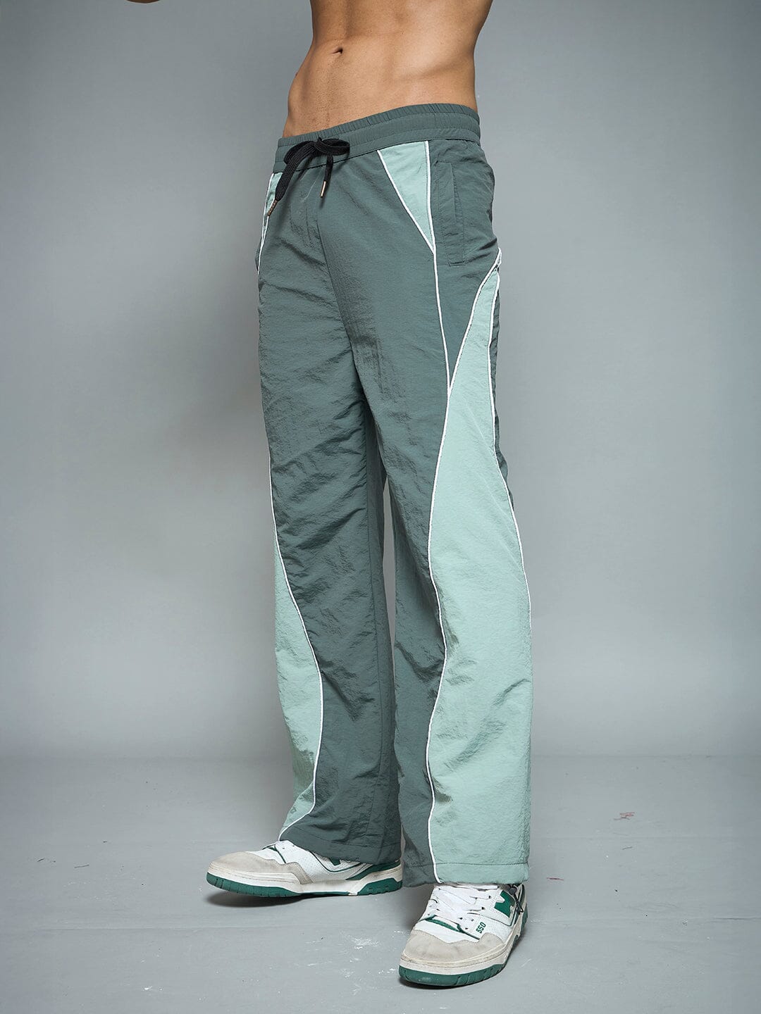 Bottle Green Cut & Sew Parachute Trackpants