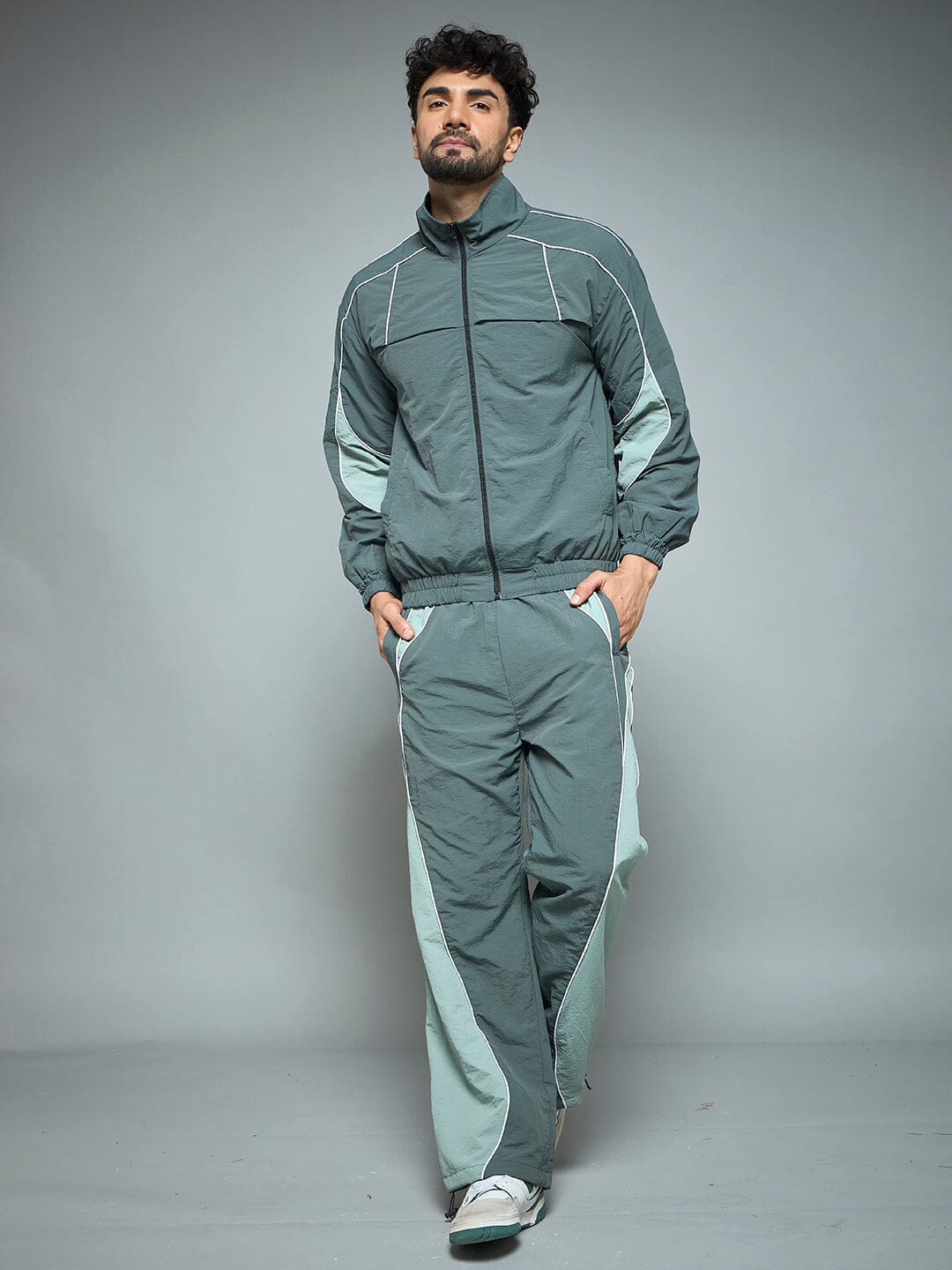 Bottle Green Cut & Sew Parachute Trackpants
