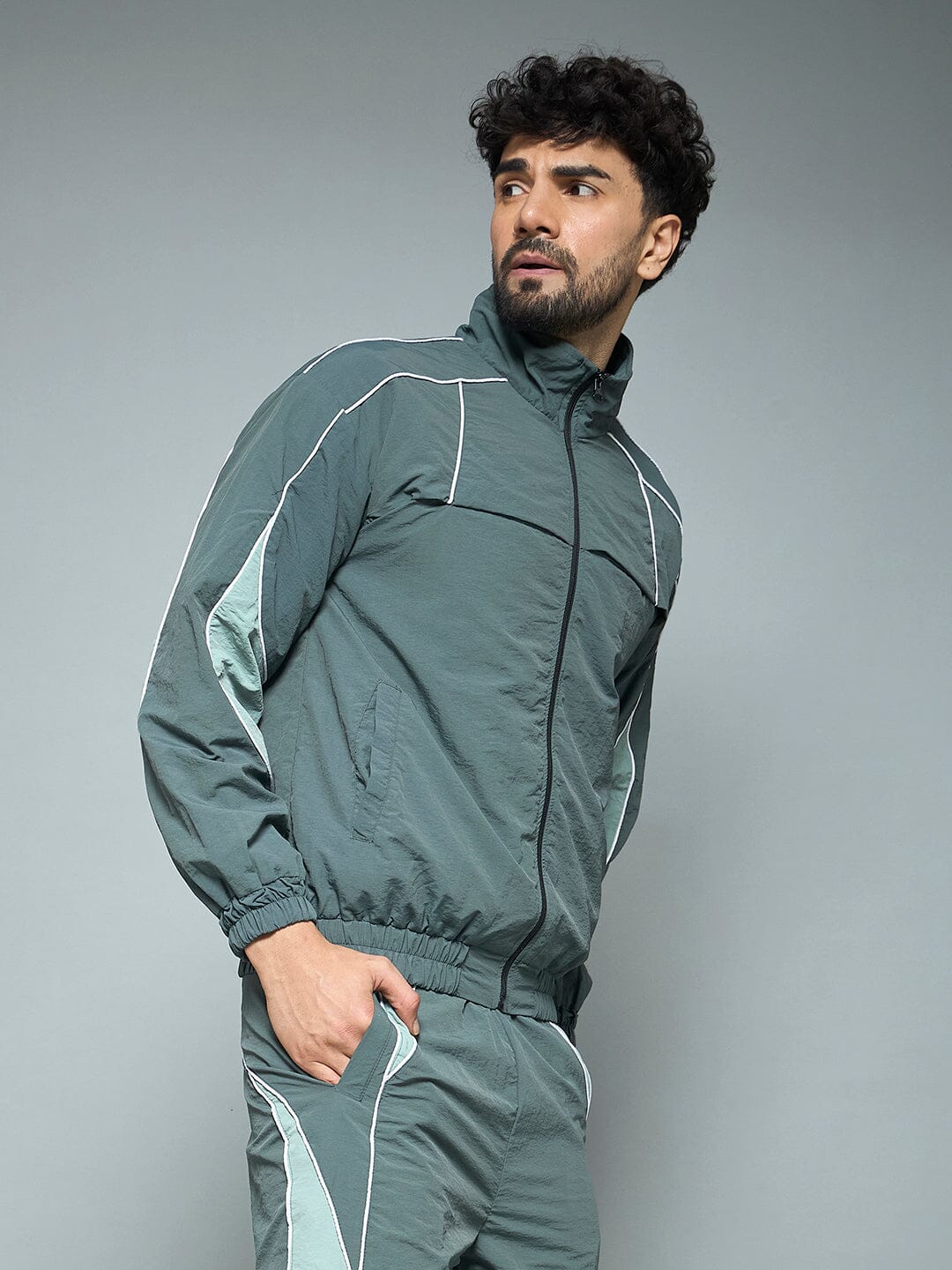 Bottle Green Parachute Cut & Sew Jacket