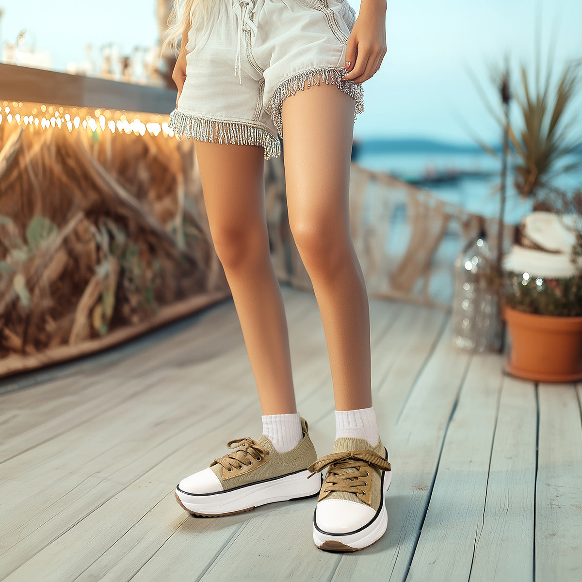 Women's Plus Size Casual Platform Knit Breathable Outdoor Sports Shoes