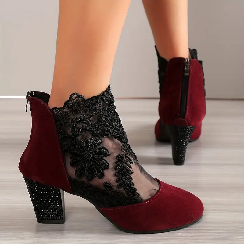 Women's Filigree Lace Heeled Sandal - Architectural Cutout Mesh Stilettos with Cushion & Extended Sizes (US 4-11)