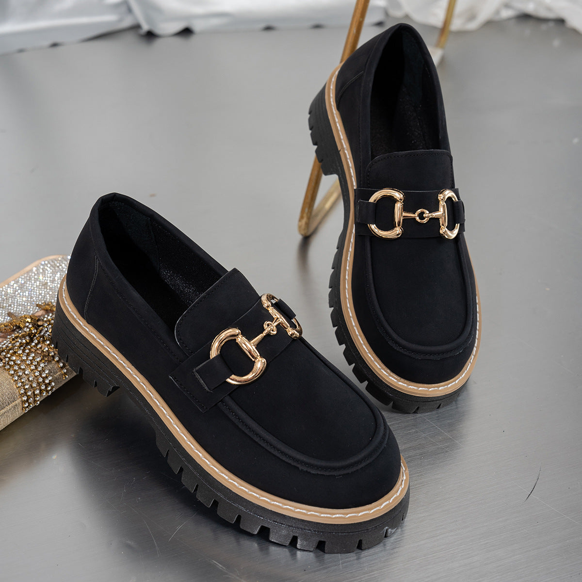 Women's Plus Size Retro Colorblock Loafers Chunky Heel Platform Casual Shoes