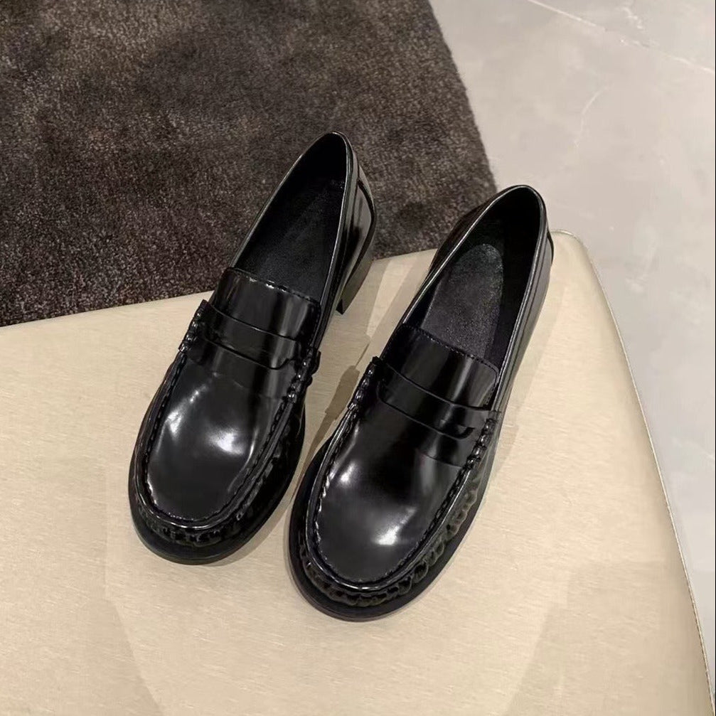 Women's Classic Genuine Leather Loafers Slip-on Round Toe Low Heel Work Flats