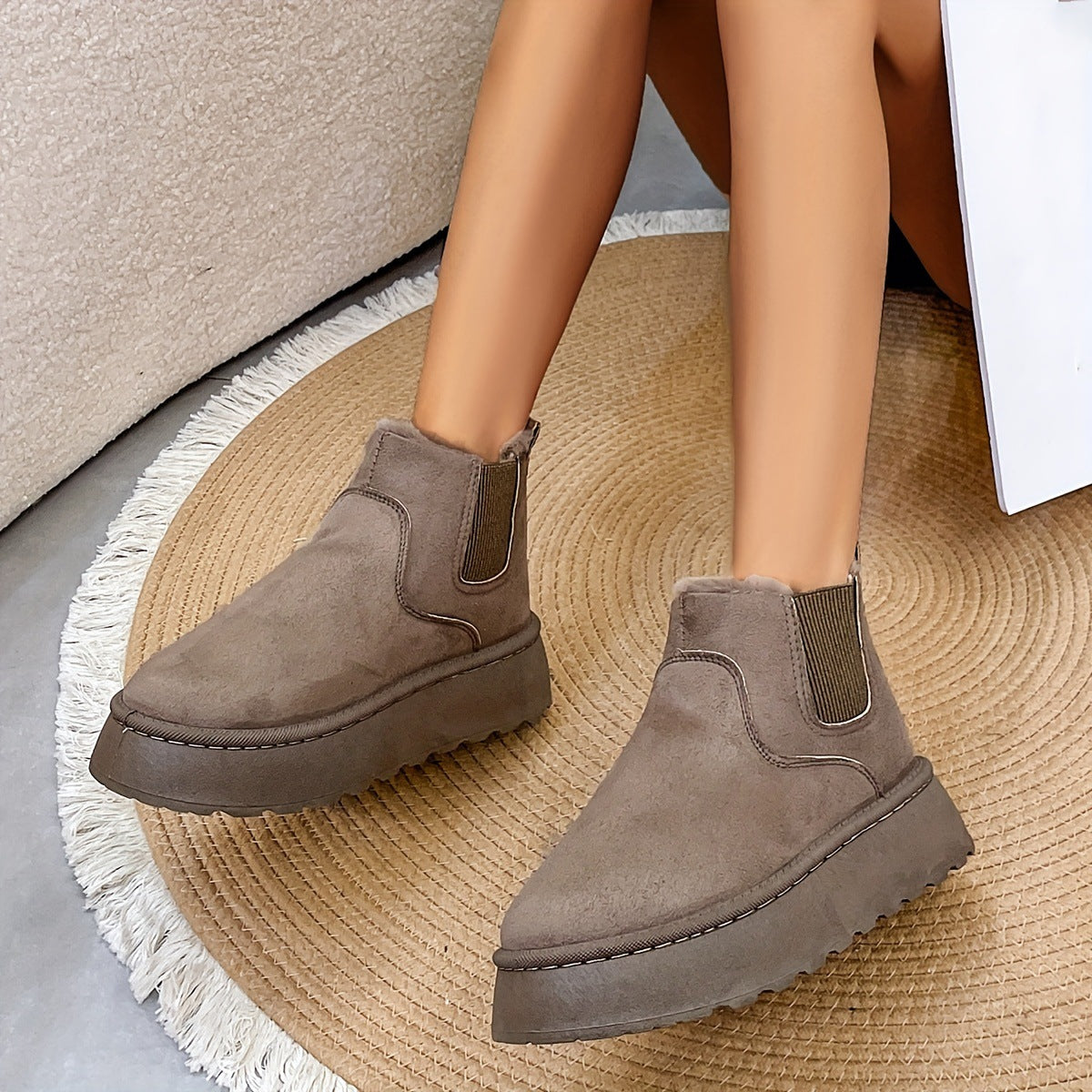 2025 Autumn/Winter Women's New Arrivals Thick-Soled Snow Boots with Fur Lining, Round Toe Slip-On Cotton Boots