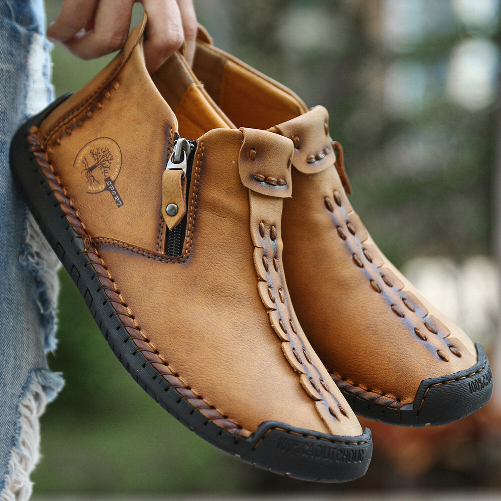 Men’s Octopus High-Top Zipper Boots with Fleece Lining Handmade Work Boots
