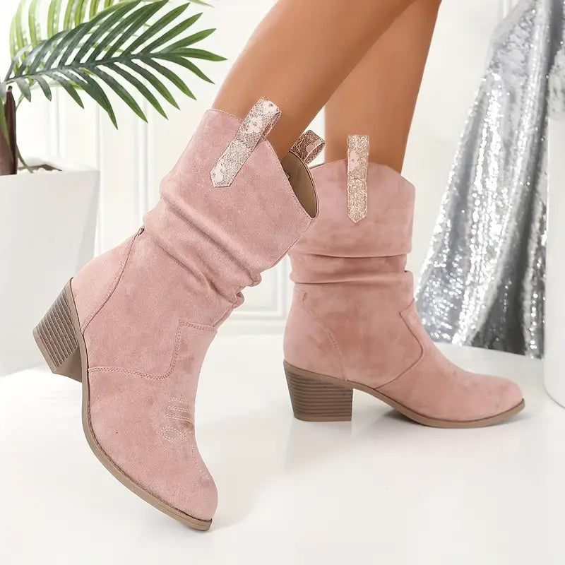 Women's Western Tassel Boots - Braided Buckle Cowboy Ankle Boots with Block Heel & Pointed Toe (US 5-10)
