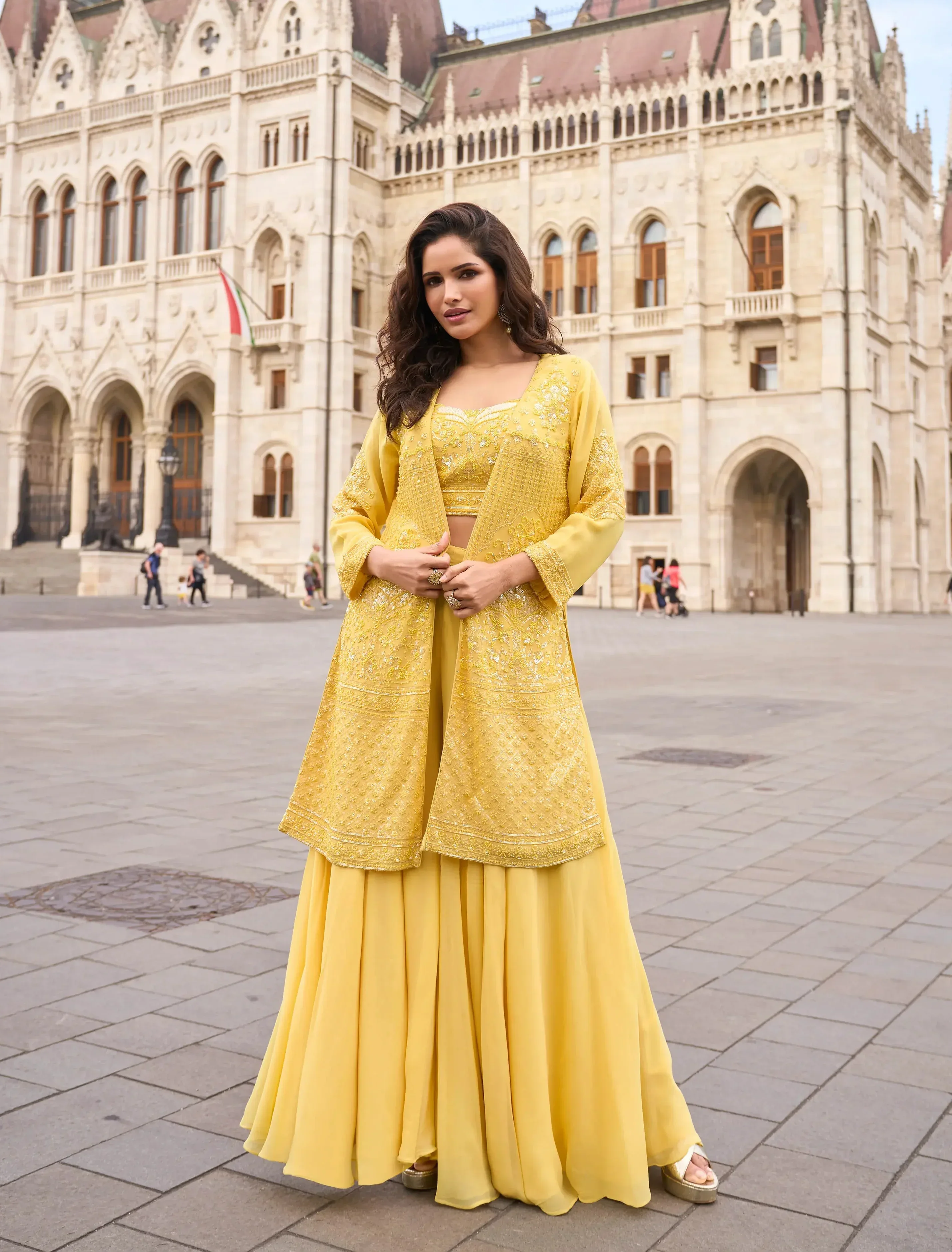 Light Mustard Heavy Embroidered Indo Western Set