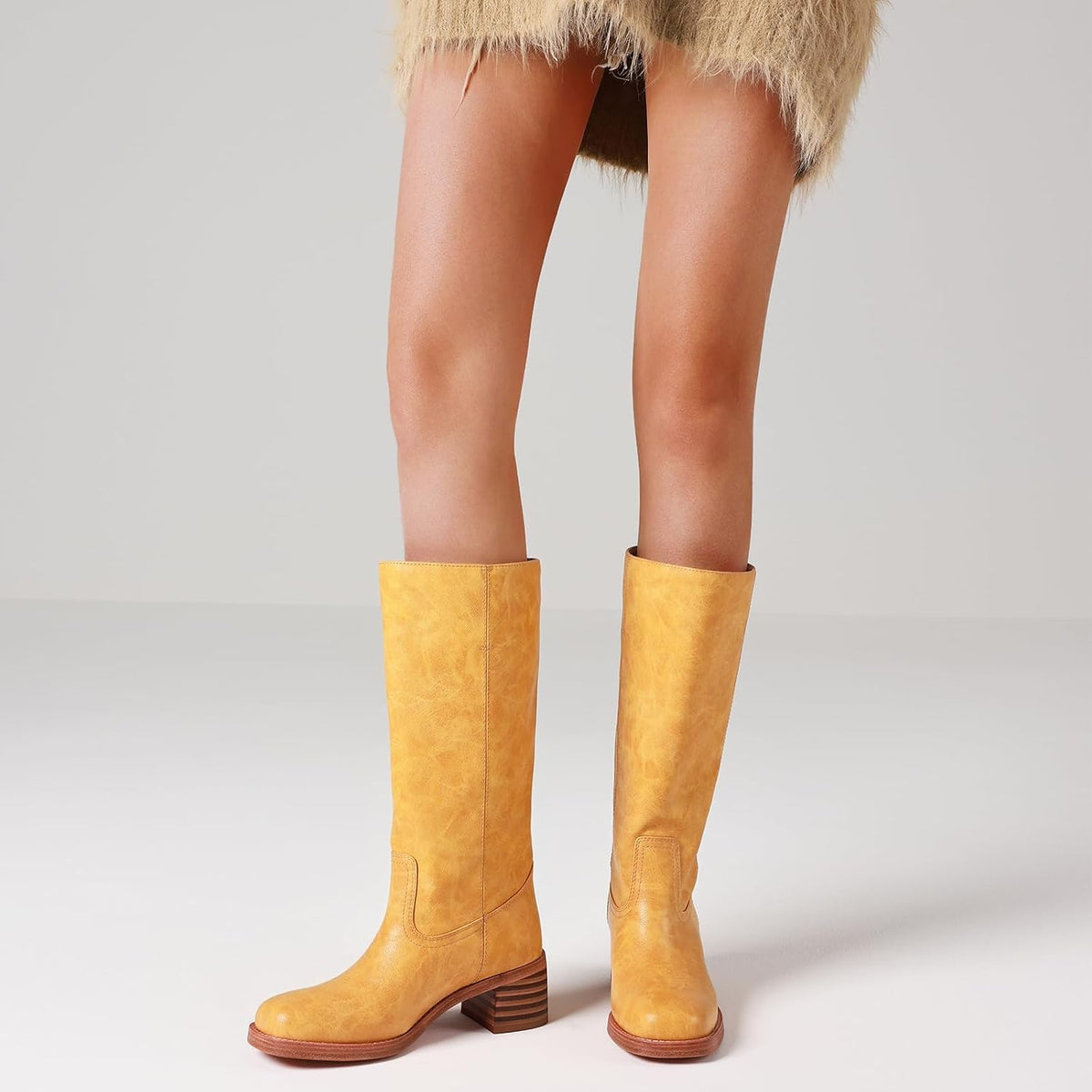 Women's Camden Knee-High Boots - Square Toe Low Block Heel Riding Boots with Wide Calf & Pull-On Design (US 4-11.5)