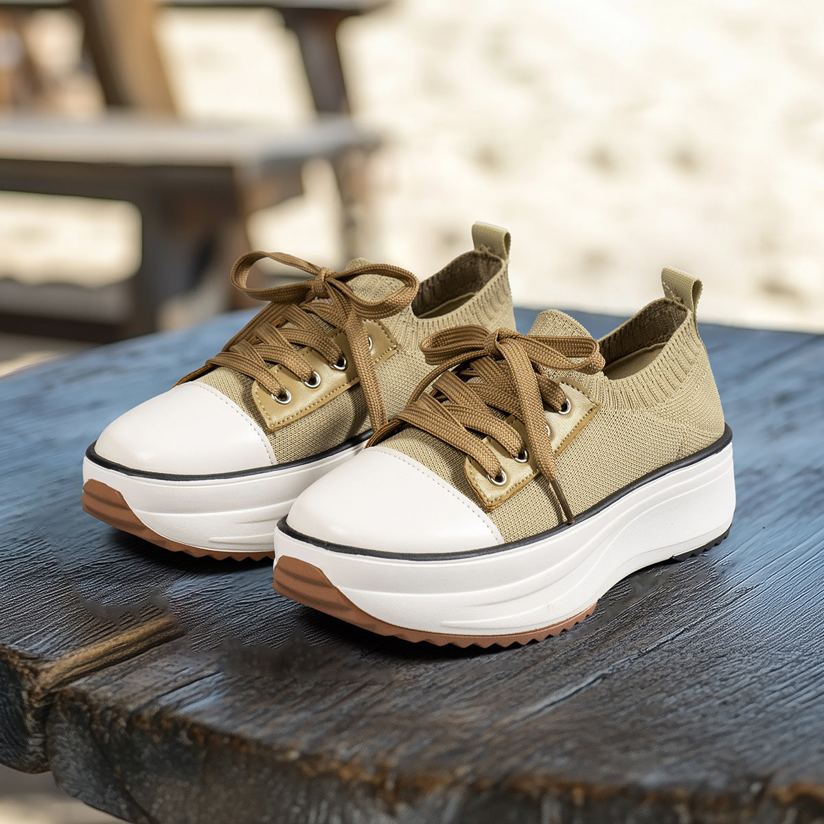 Women's Plus Size Casual Platform Knit Breathable Outdoor Sports Shoes