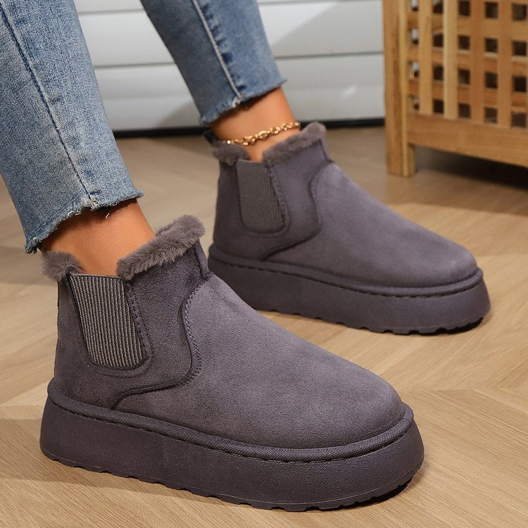 2025 Autumn/Winter Women's New Arrivals Thick-Soled Snow Boots with Fur Lining, Round Toe Slip-On Cotton Boots