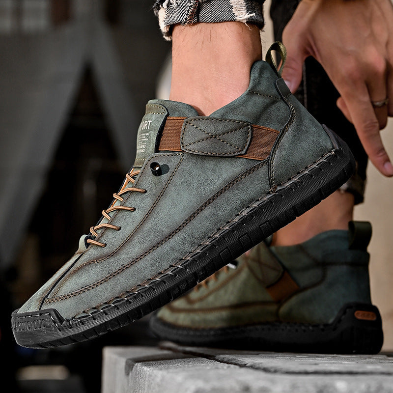 Autumn/Winter Vintage Men’s Mid-Top Martin Boots Outdoor Casual Work Shoes with Stitching