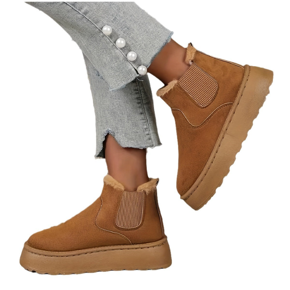 2025 Autumn/Winter Women's New Arrivals Thick-Soled Snow Boots with Fur Lining, Round Toe Slip-On Cotton Boots