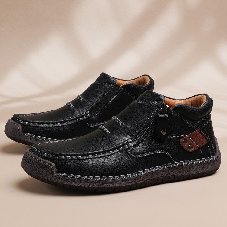 Cross-Border Men’s Outdoor Casual Slip-On Flat Handcrafted Leather Shoes