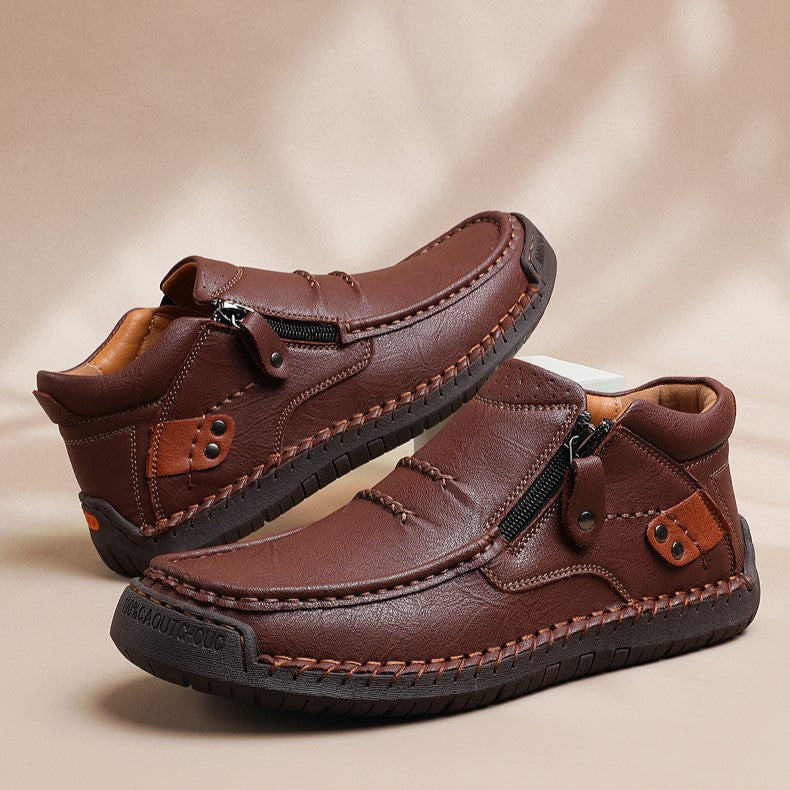 Cross-Border Men’s Outdoor Casual Slip-On Flat Handcrafted Leather Shoes