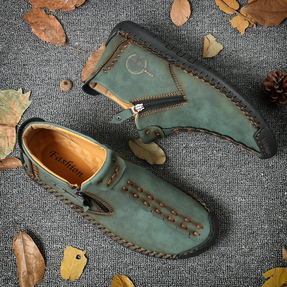 Men’s Octopus High-Top Zipper Boots Outdoor Casual Handmade Work Boots