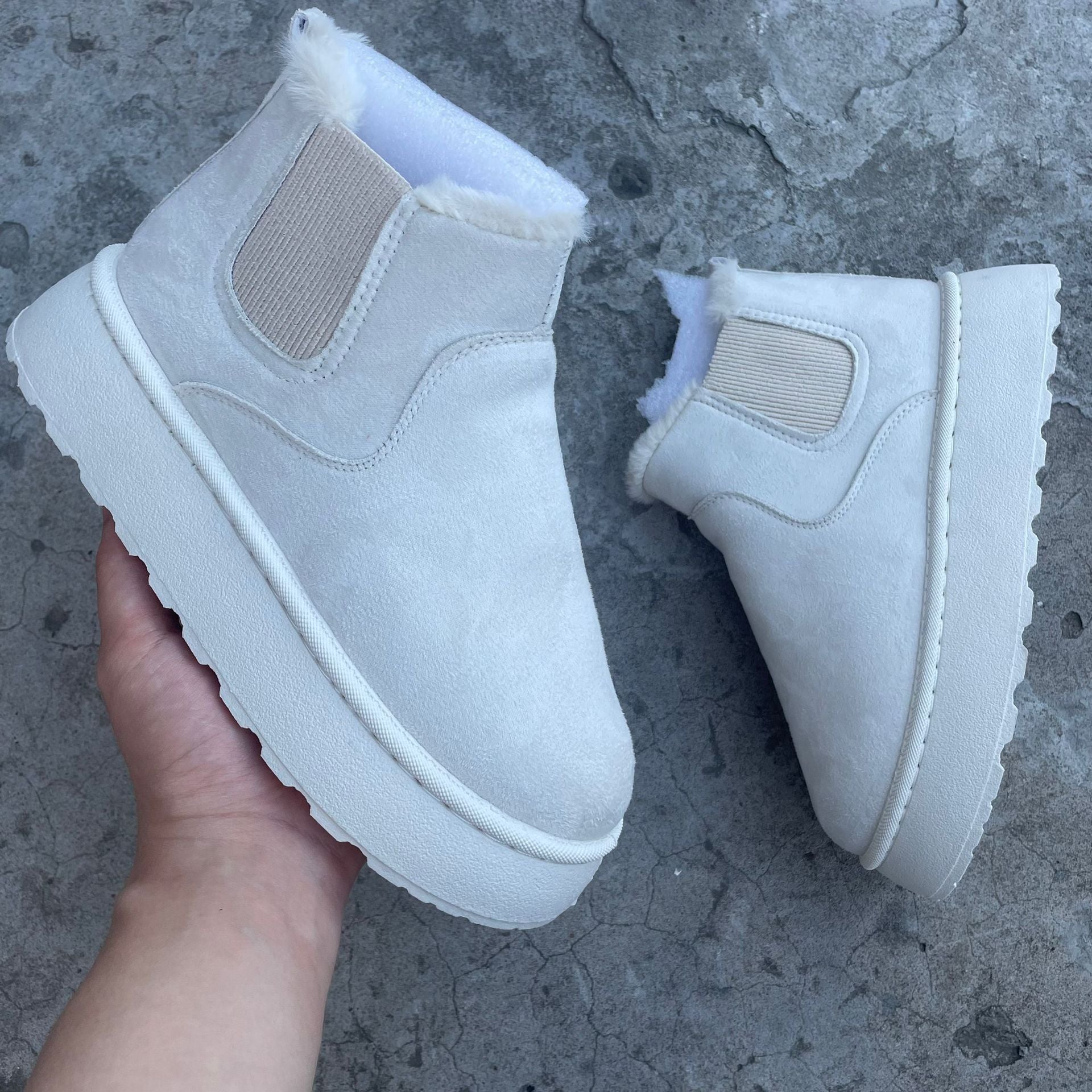2025 Autumn/Winter Women's New Arrivals Thick-Soled Snow Boots with Fur Lining, Round Toe Slip-On Cotton Boots