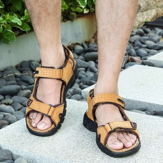 Men’s Summer Sandals Thick Sole Leather Beach Shoes