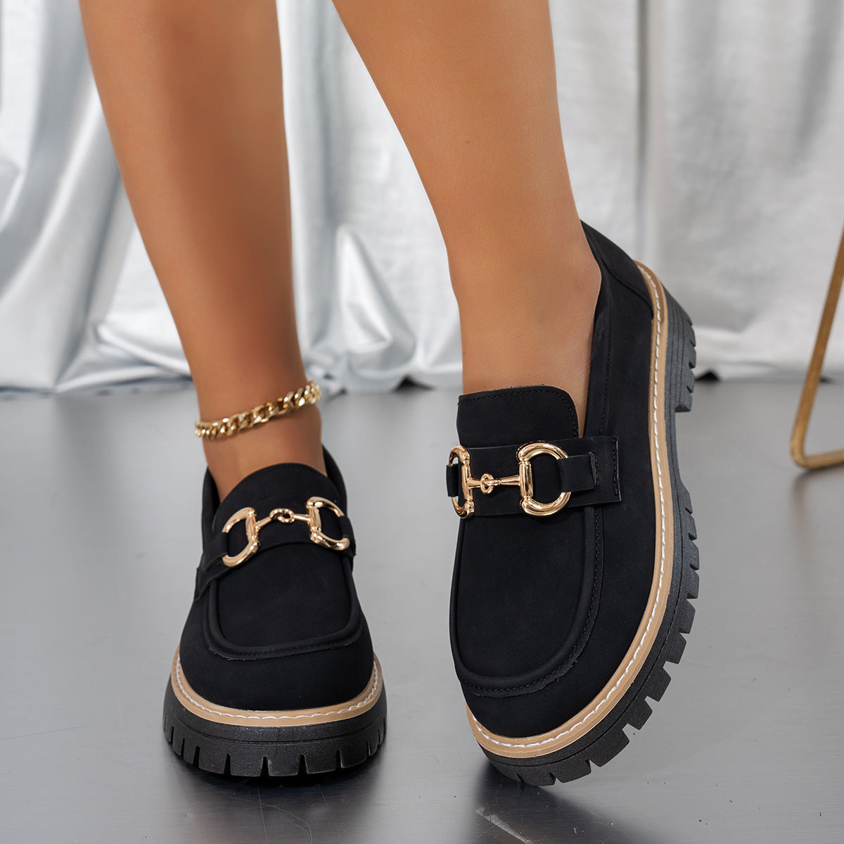 Women's Plus Size Retro Colorblock Loafers Chunky Heel Platform Casual Shoes